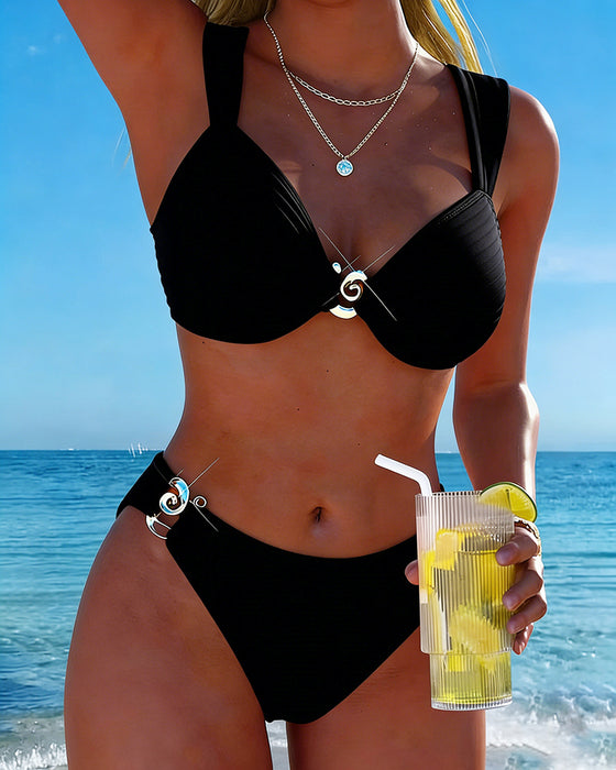 Bikini Pionowy Wzór Metalowa Klamra Rozcięcie
