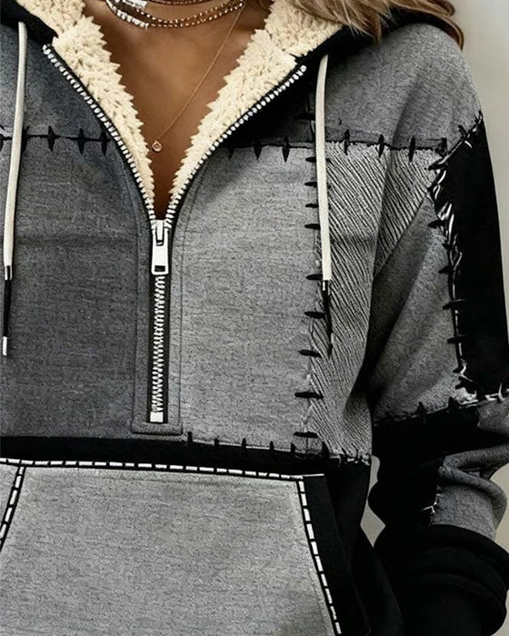 Bluza Z Kapturem Z Pół-Zamkiem I Kieszenią