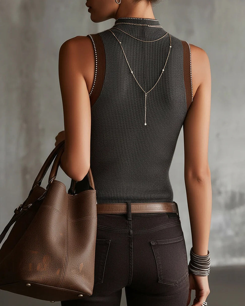 Top Pół Golf Bez Rękawów Dzianinowy