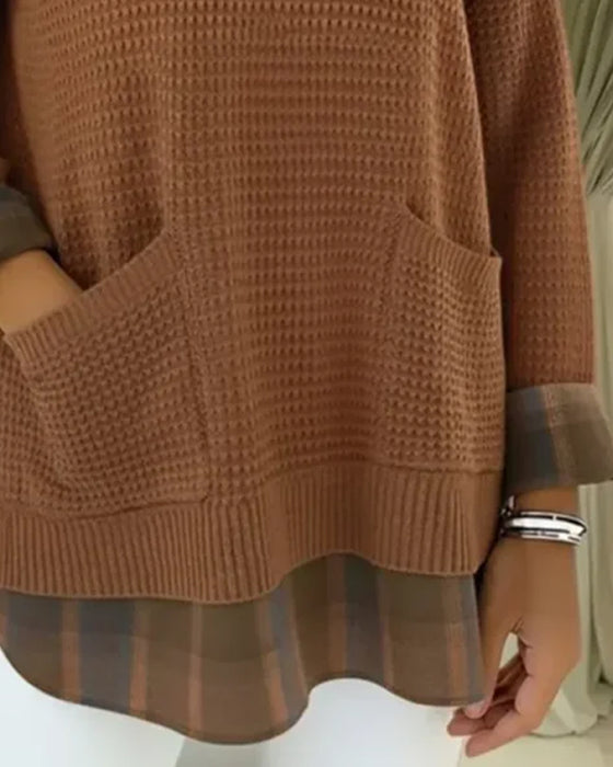 Luźny Jednokolorowy Pullover Z Kieszenią