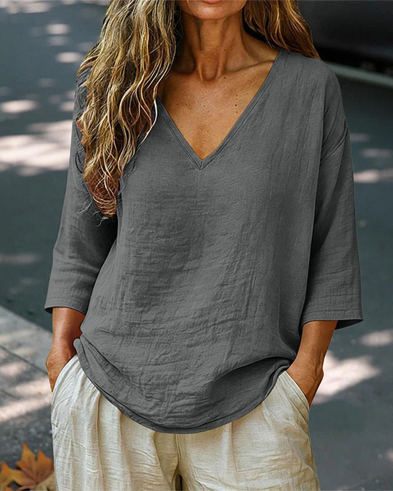 Bluzka Opuszczone Ramię Dekolt W Serek Rękaw 3/4