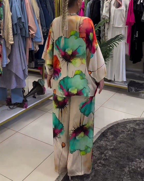 Zestaw z rękawami 3/4 na jedno ramię z motywem lotosu