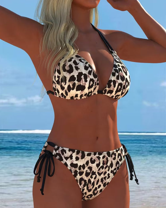 Bikini Lampart Nadruk Halterneck Wiązany
