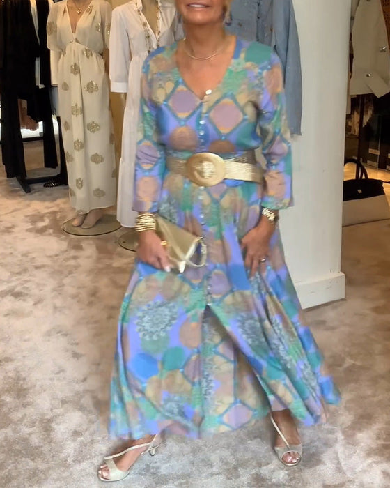 Sukienka z długim rękawem i rozcięciem na guziki w stylu vintage