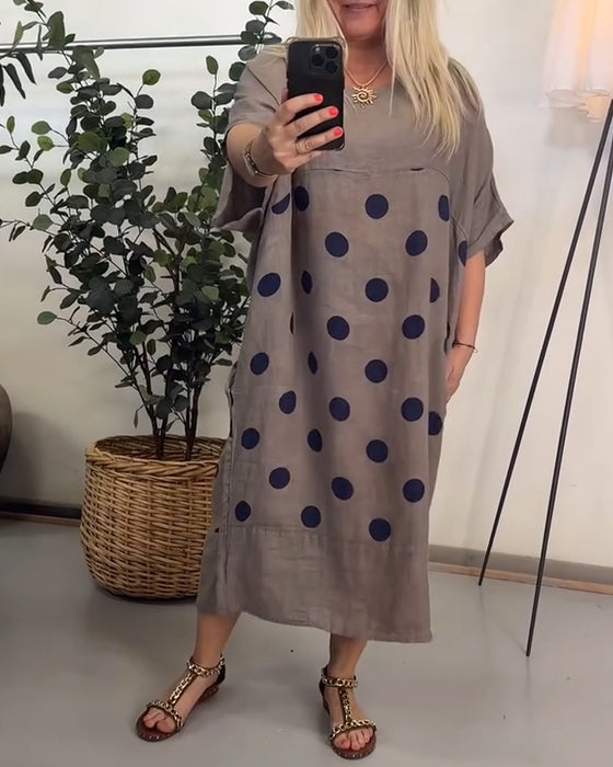 Sukienka Luźna Casual W Kropki Nadruk