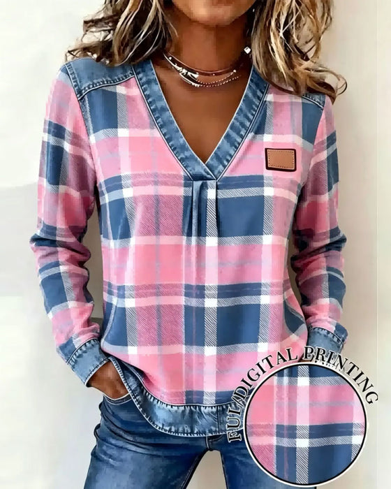 Top Dekolt W W Kratę Denim Patchwork