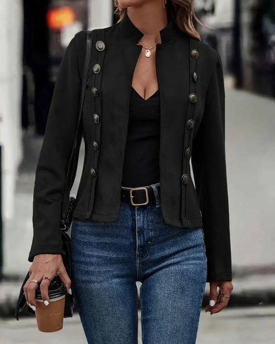 Stylowa dwurzędowa kurtka w jednolitym kolorze