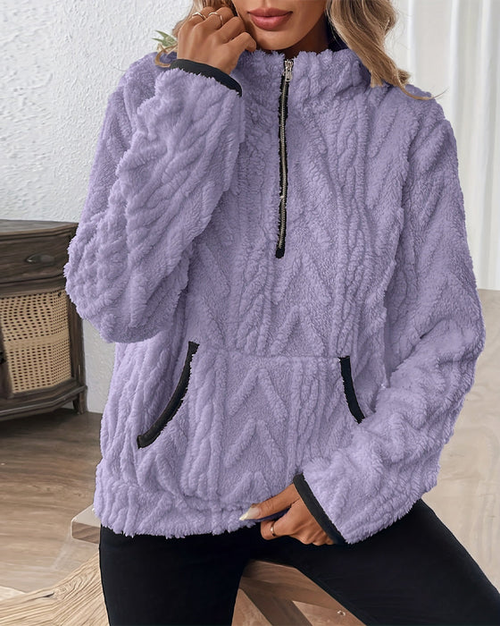 Bluza Z Klapami Zipper Przód Welurowy