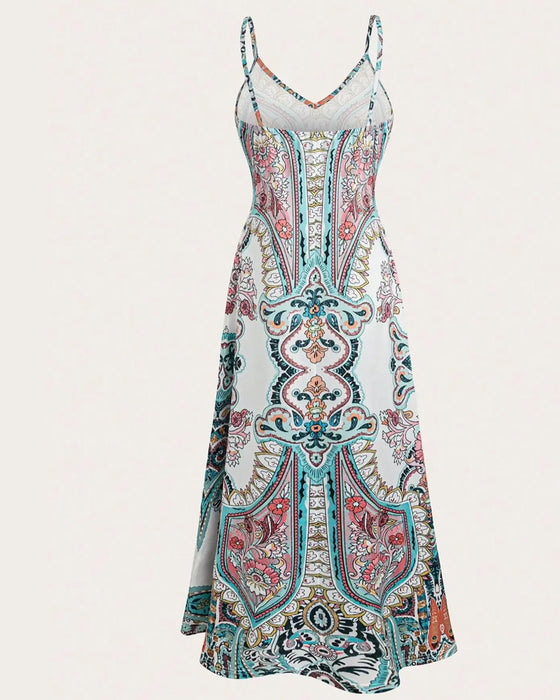 Sukienka Vintage Nadruk Camisole Maxi