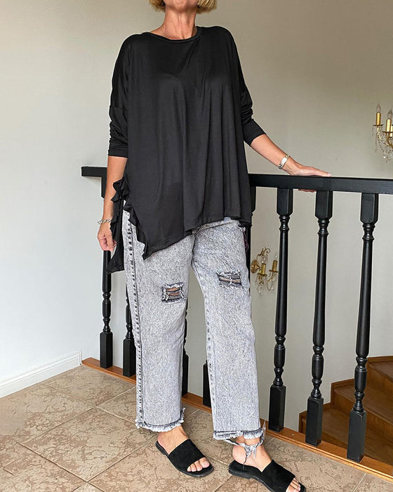 Bluzka w jednolitym kolorze z okrągłym dekoltem