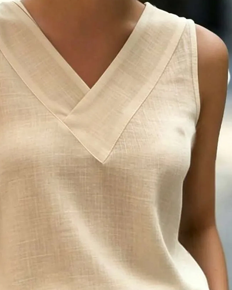 Tank Top Bez Rękawów V-Szyja Krzyż
