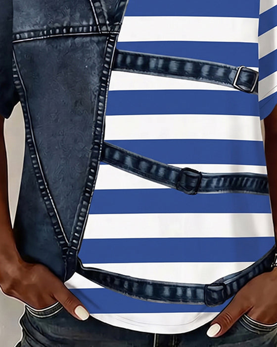 T-Shirt Pasek Patchwork Wzór