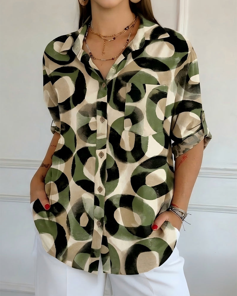 Koszula Z Nadrukiem Koła Luźny Krój