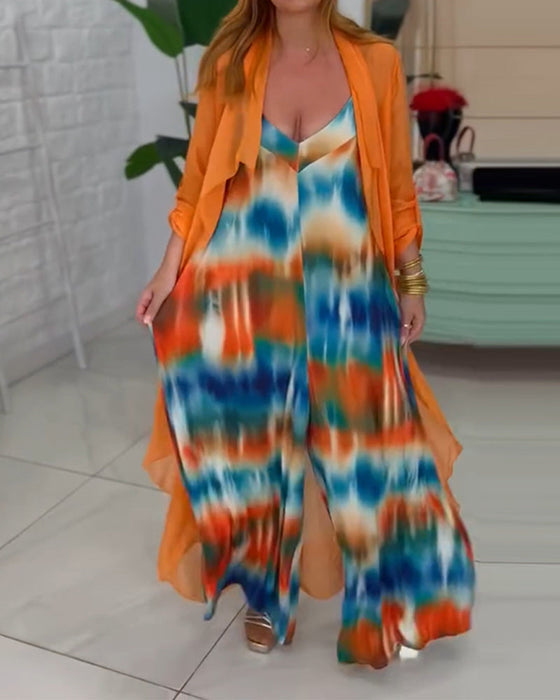 Zestaw kombinezon i kardigan o eleganckim i modnym stylu