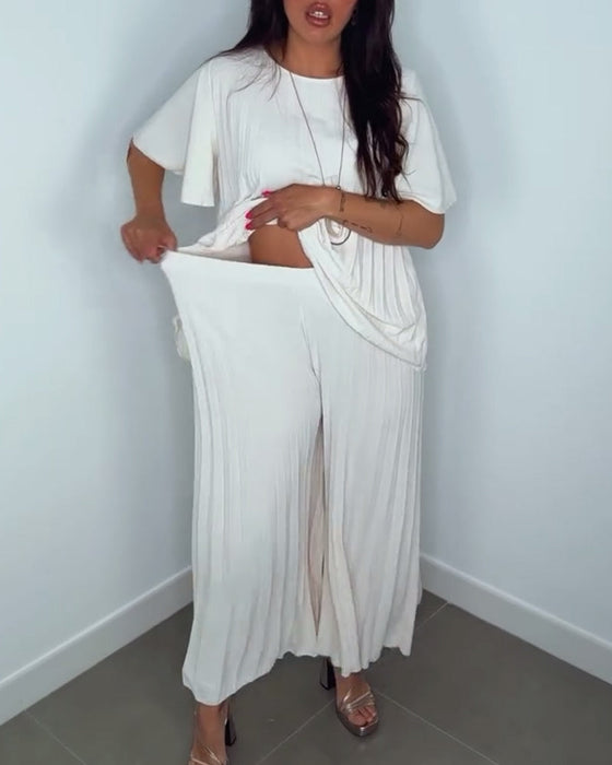 Luźne komplety plisowane w jednolitym kolorze