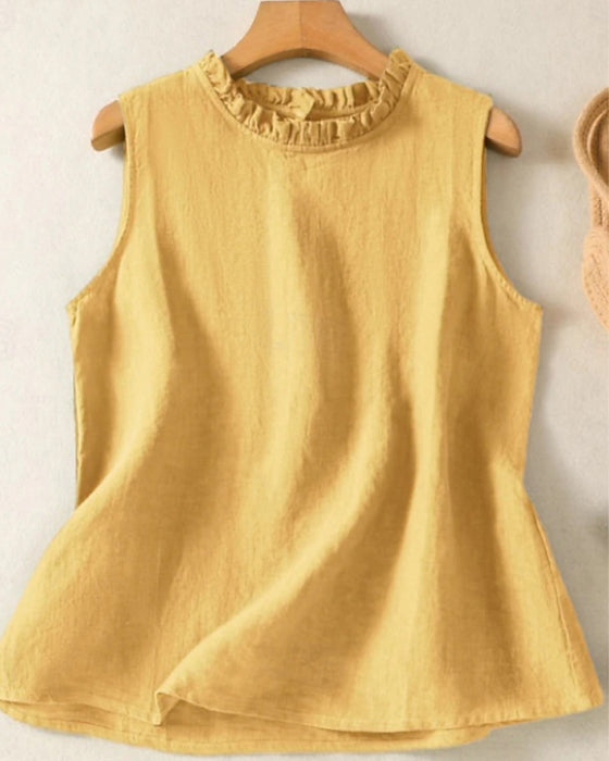 Tank Top Jednolity Kolor Bezrękawnik Okrągły Dekolt Lace