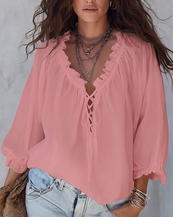 Bluzka Dekolt V Z Sznurowaniem