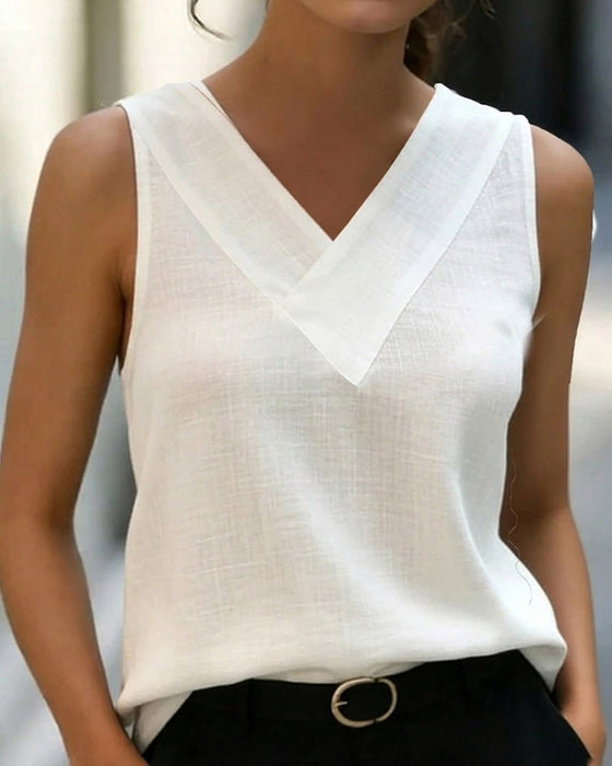 Tank Top Bez Rękawów V-Szyja Krzyż