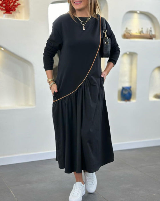 Sukienka typu shift z kieszenią i długim rękawem
