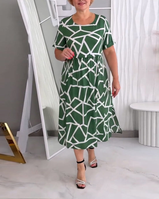 Sukienki Okrągły Dekolt Patchwork Casual Luźny