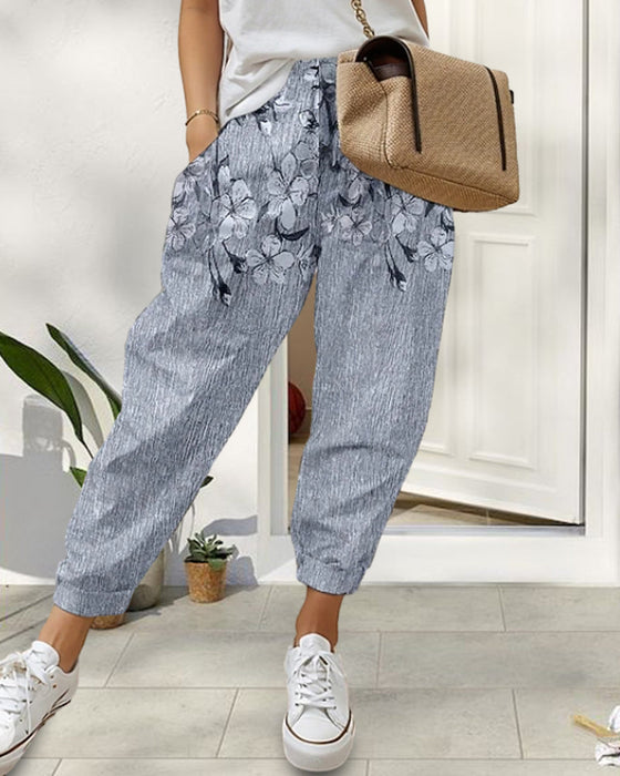 Damskie jeansy casualowe z kieszeniami i nadrukiem