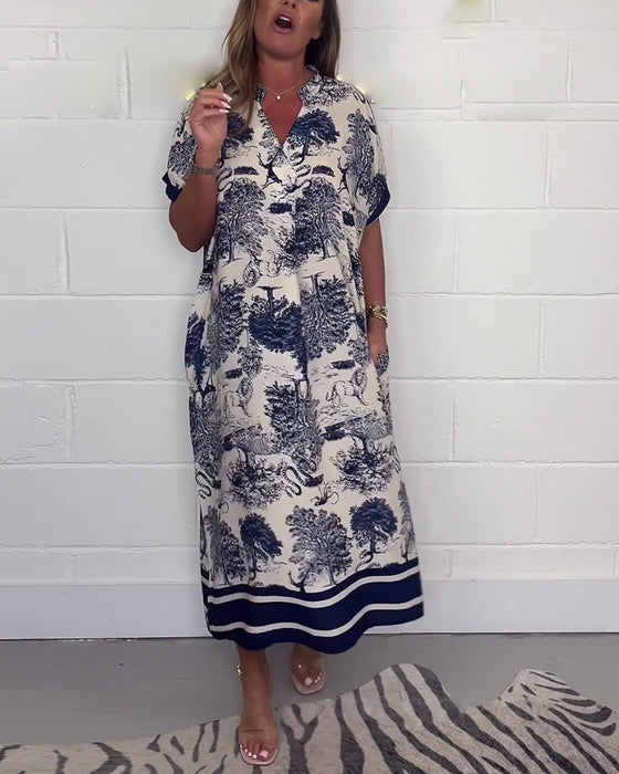 Sukienka z kieszeniami i dekoltem w kształcie litery V w zwierzęcy wzór