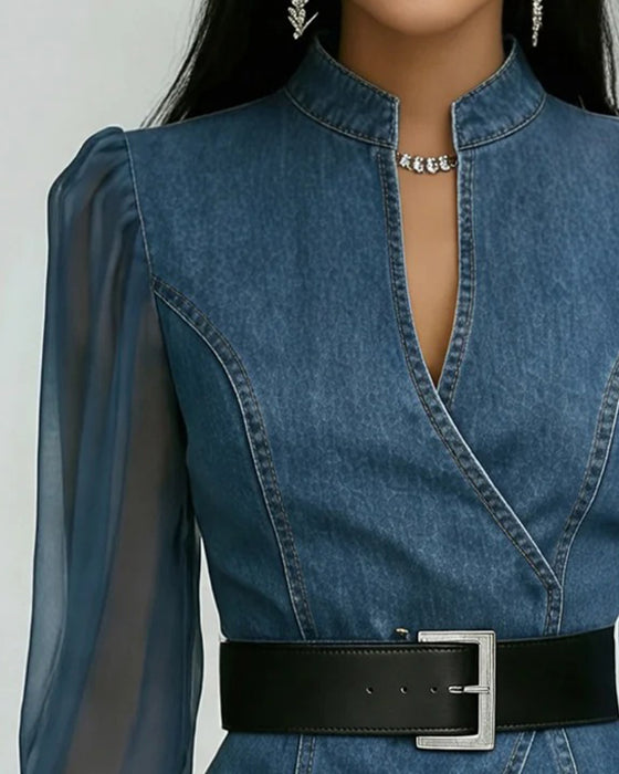 Elegancka Bluzka Z Siateczki I Denimu
