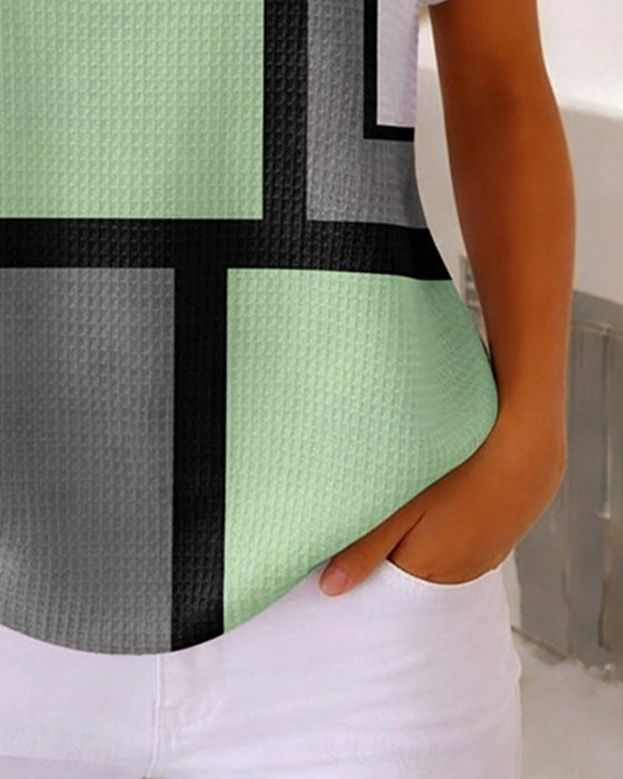 Top Henley Wafel Geometryczny