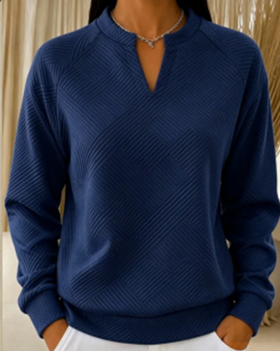 Bluza Dekolt W Serek W Paski Raglan Jednokolorowy