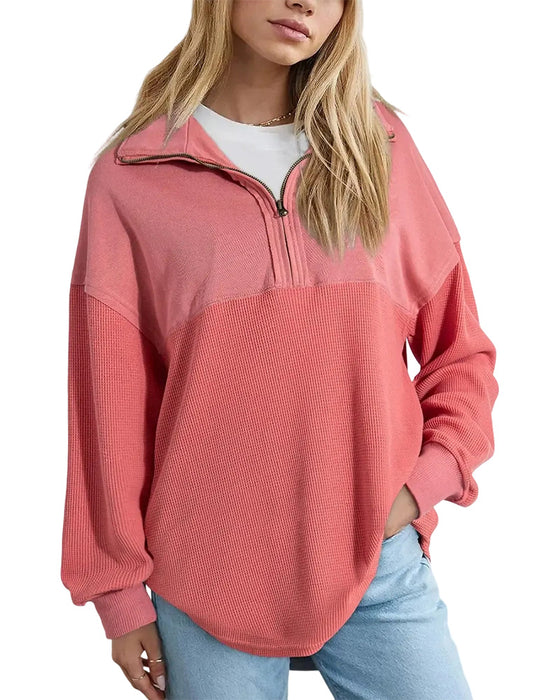 Sweatshirt Pół Zamek Błyskawiczny Wafel Patchwork