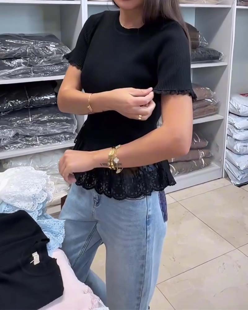 Top Jednokolorowy Patchwork Prążkowany