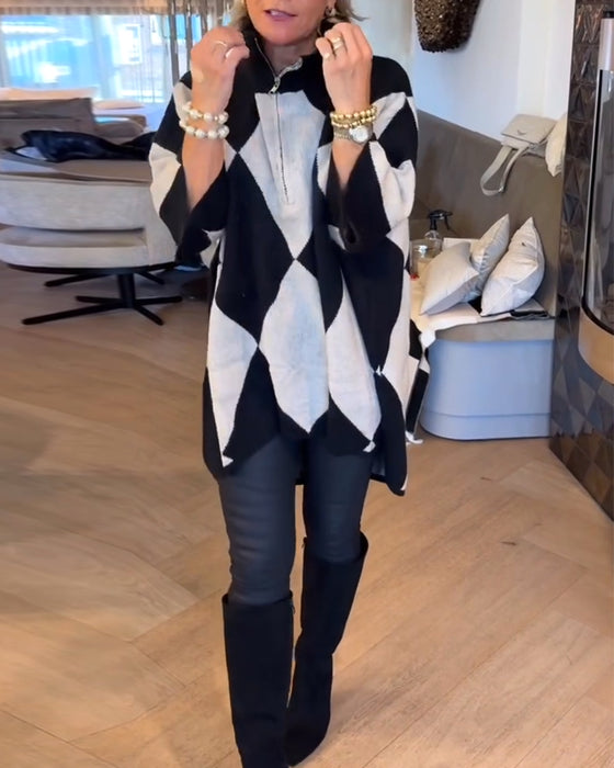 Sweter Stójka Argyle Nieregularny