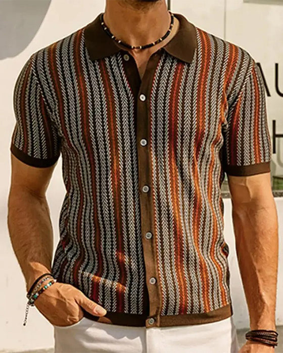 T-Shirt Klapa Męska Krótki Rękaw Guzik
