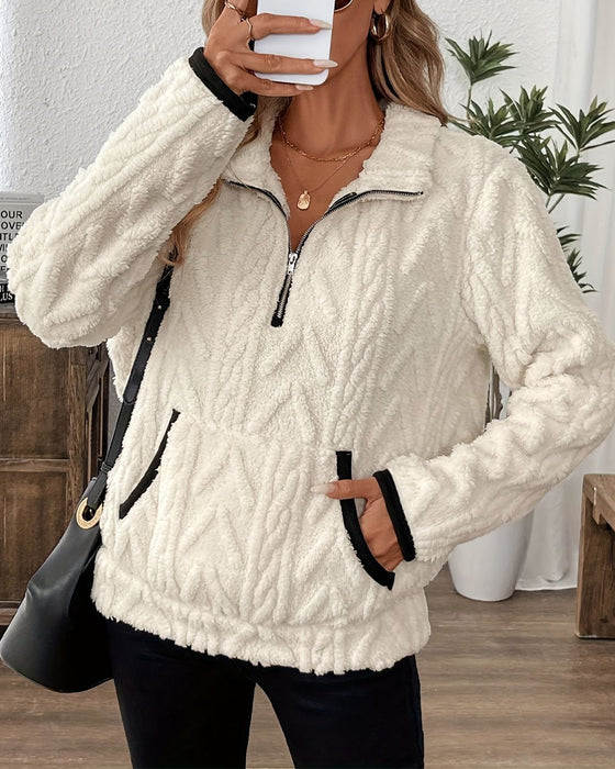 Bluza Z Klapami Zipper Przód Welurowy