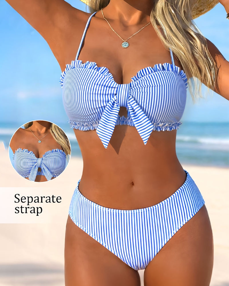 Bikini W Paski Koronka Kokardka