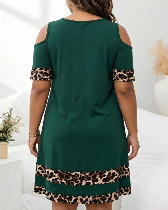 Sukienka Okrągły Dekolt Off-Shoulder Lampart Serce