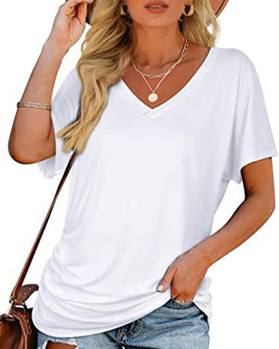 T-Shirt Plisowany Jednokolorowy Dekolt W Serek