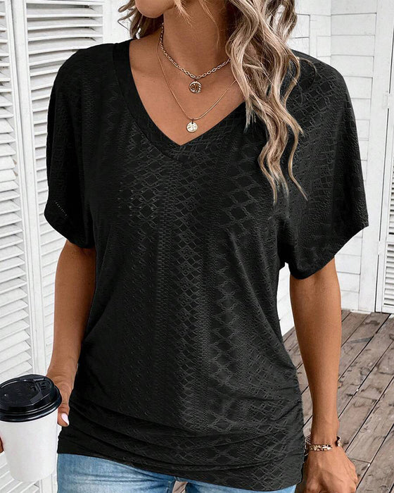 T-shirt Dekolt W Serek Jednokolorowy Casual