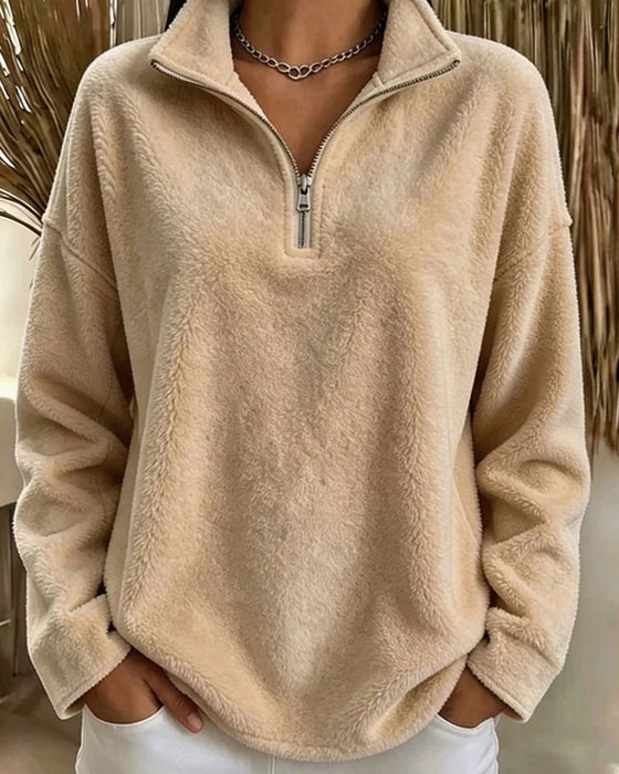 Sweatshirt Zamek Błyskawiczny Mały Stojący Kołnierz Pullover