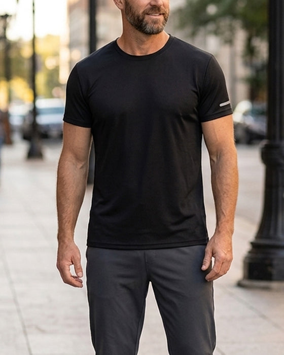 Męski T-Shirt Jednokolorowy Krótki Rękaw Sportowy