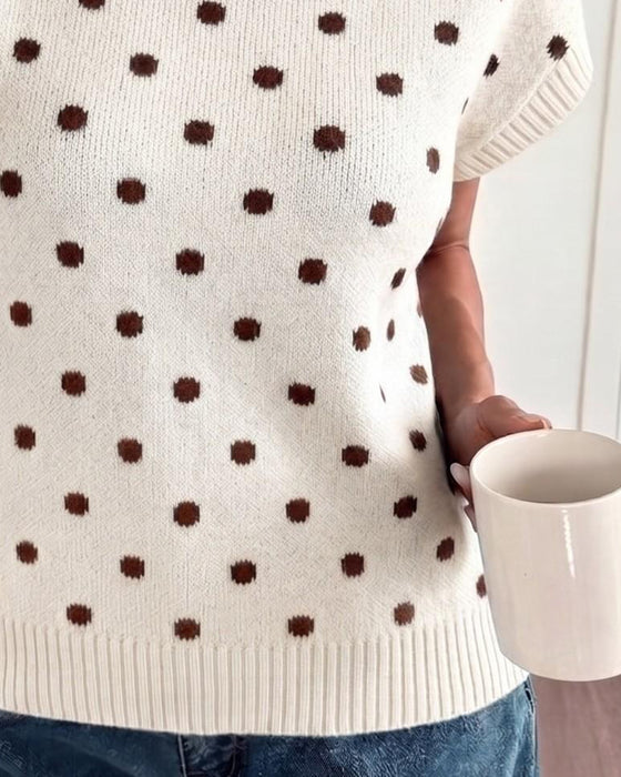 Sweter Turtleneck W Kropki Krótki Rękaw