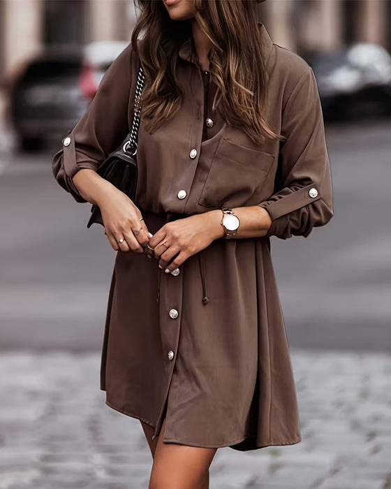 Jednokolorowa Sukienka Z Dopasowanym Stanem I Paskiem