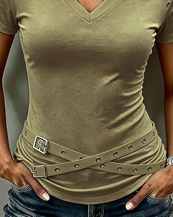 T-Shirt Krzyż Pasek Wyrzynany Slim Krój