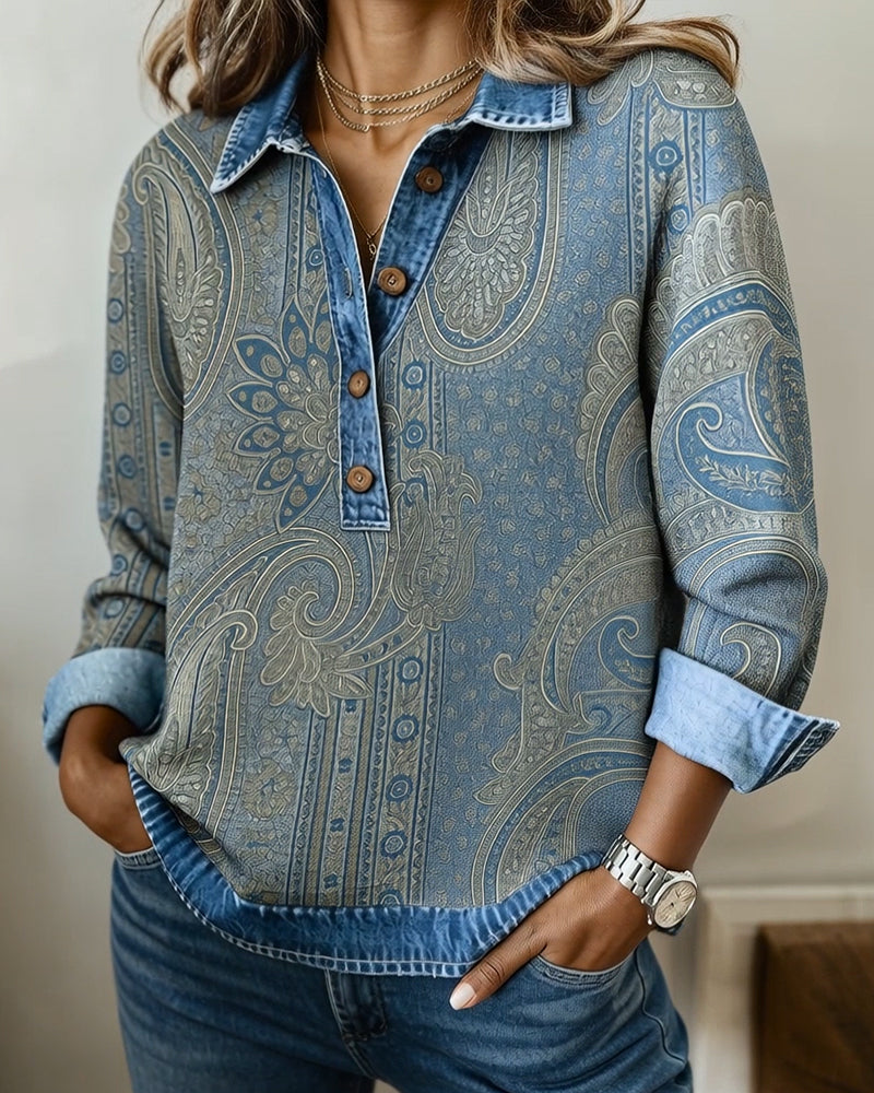 Bluza Color-Block Kołnierzyk Koszulowy