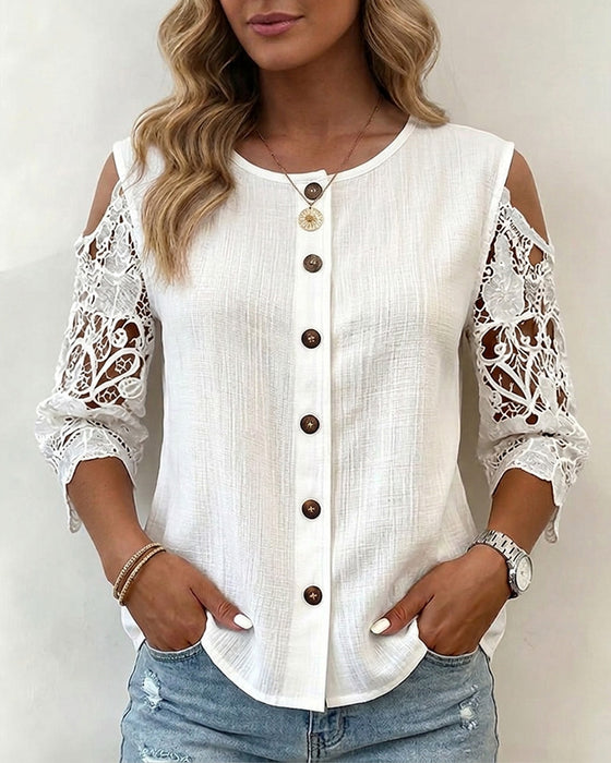 Bluzka Wycięcie Off-Shoulder Guzik