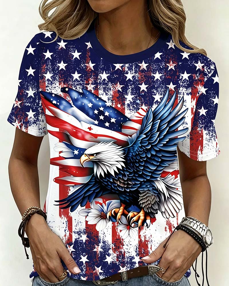 T-Shirt Gwiazdki I Paski Orzeł Druk