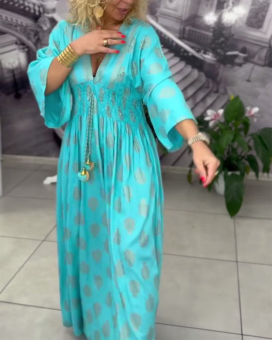 Sukienka Luźna Wzór Wakacyjny Talia Maxi