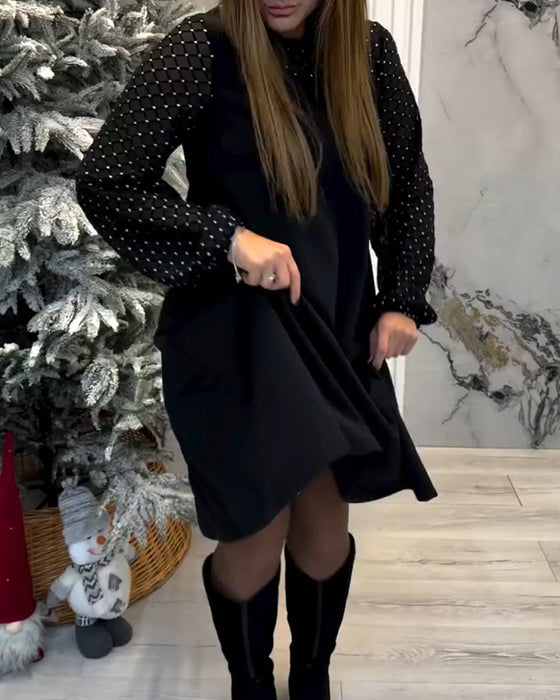 Sukienka Błyszczący Patchwork Okrągły Dekolt