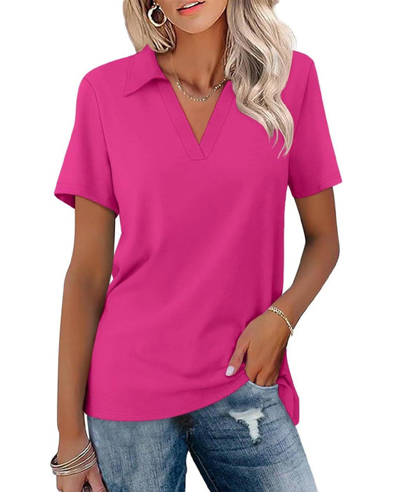 T-Shirt Krótki Rękaw V-Szyjka Polo