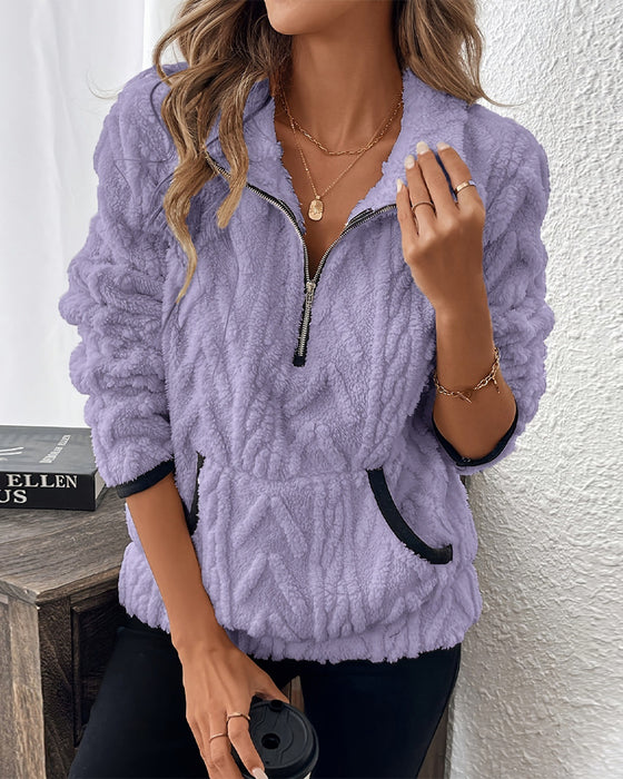 Bluza Z Klapami Zipper Przód Welurowy